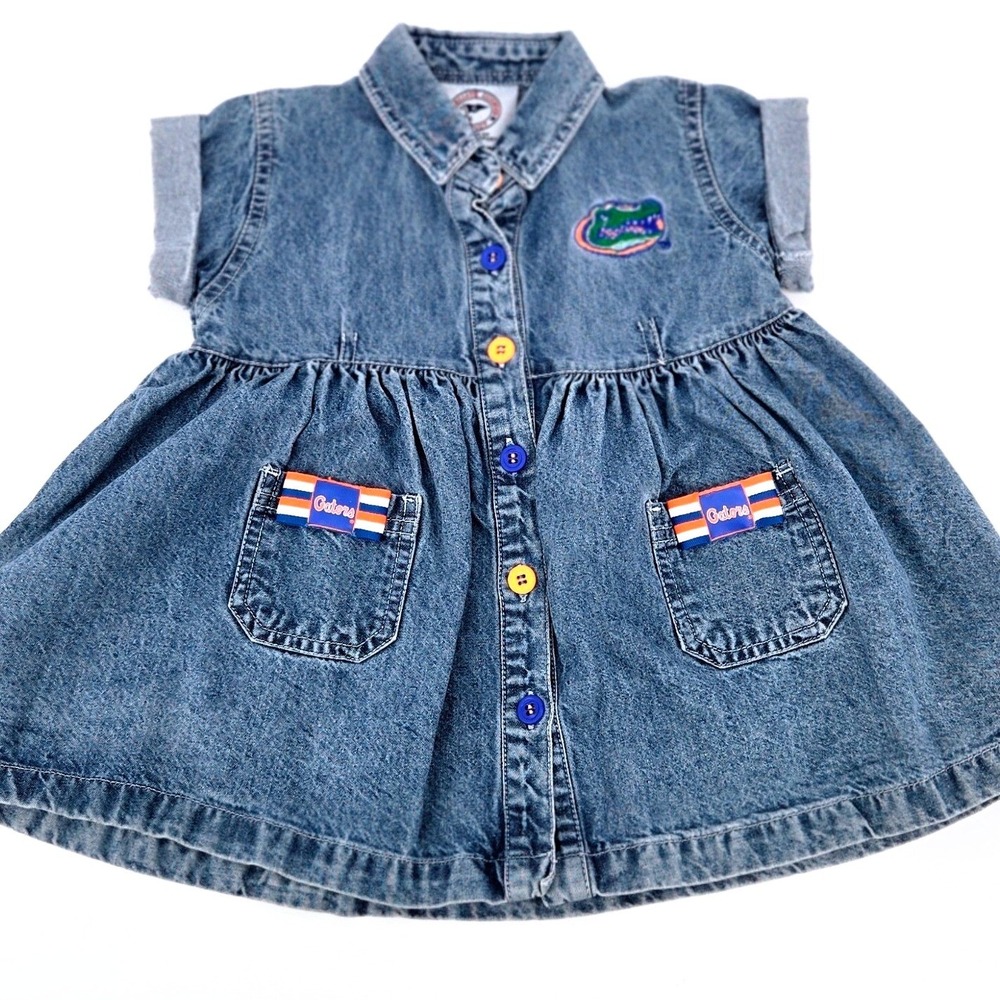 Mighty Mac Florida Gators Denim Dress Button Up Gameday Infant Girls 12M 18M 90s
